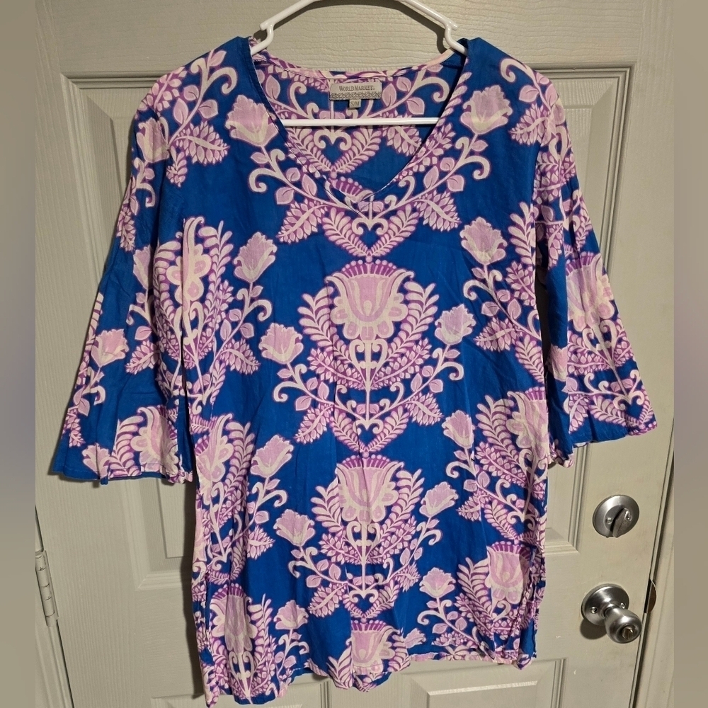 World Market Boho Print Half Sleeve Tunic Top Resortwear Women's S/M S or M - Picture 2 of 9